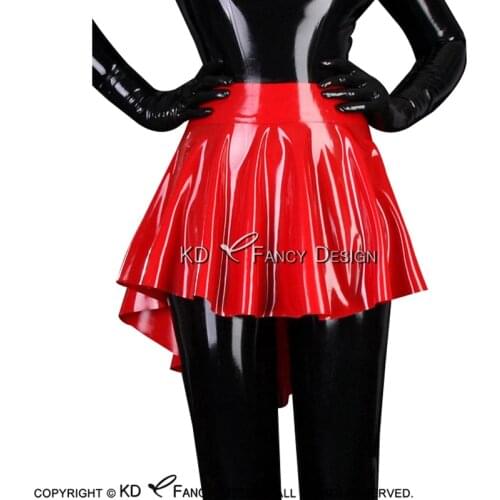 Red Sexy Swing Latex Skirts With Irregular Shape At Back Rubber Bottoms DQ-0033