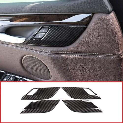 Carbon Fiber Style Safety Door Lock Cover Sequin Trim Decoration For BMW X5 F15 X6 F16 2014-2018 Car Styling 4pcs/set