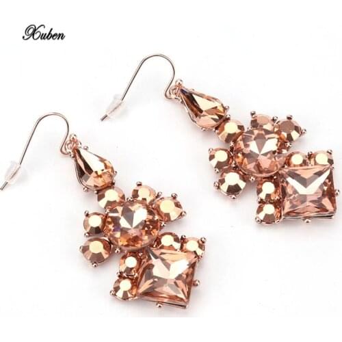 XUBEN Brand High Quality rose gold / black Color big Crystal Earring Fashion Cubic Zirconia Women Jewelry brinco