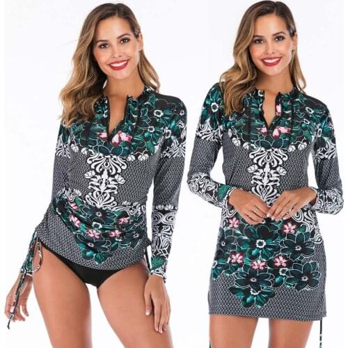 Women swimwear two pieces swimsuit two-piece suits 2020 new long sleeve swim swimming bathing suits black foral beachwear wear