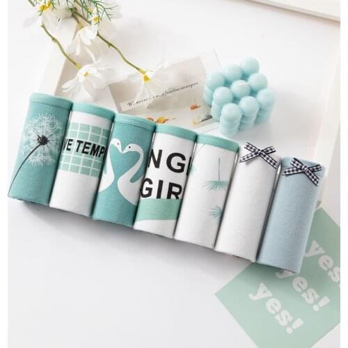 7Pcs/Lot Women Panties Cotton Underwear Cute Printed Sexy Lingeries Cueca Shorts Underpant girls cute Brifes New