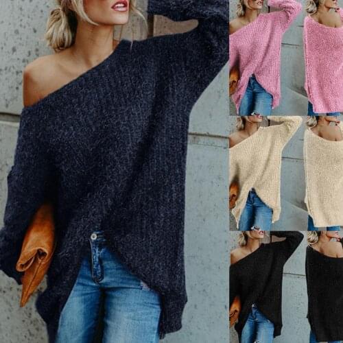 Sexy Off Shoulder Knitted Sweater Women Solid Loose Flare Sleeve Pullover Jumpers Female Mink Cashmere Sweater Pullover Sweaters