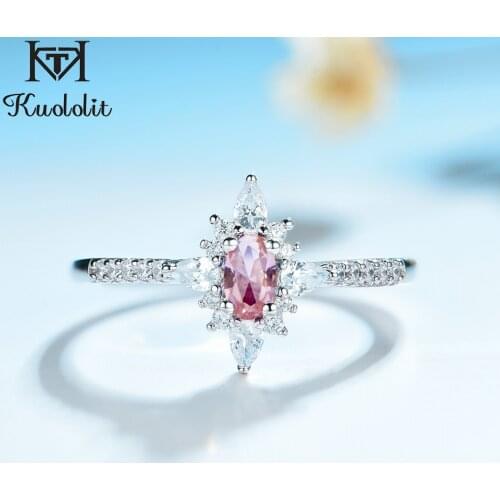 Kuololit Morganite Gemstone Rings for Women 925 Sterling Silver Oval Cut Created Stone Ring Engagement bride Gifts Fine Jewelry