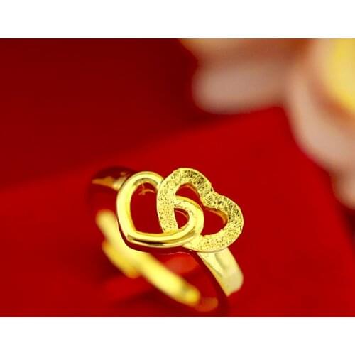 Fashion Gold Ring 18k Double Heart Opening Ring for Women Wedding Engagement Jewelry Elegant Anniverary Birthday Gifts Female