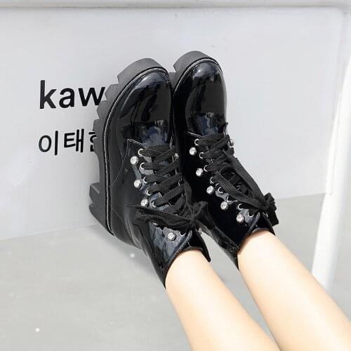 2020 Winter Shoes Women Boots Lace Up Platform Motorcyle Boots Zip booties Sewing Ankle Boots Female botines mujer LJB252