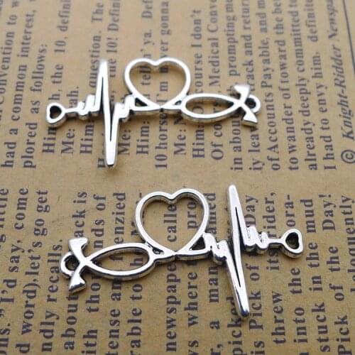 10 pieces/lot 20*34mm Antique silver color Metal Love Ecg Charm Pendant Bracelet key chain handmade jewelry DIY accessory