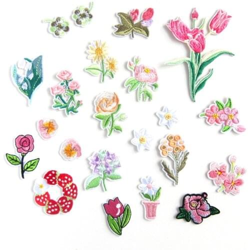 10pcs/lot Embroidery Plant Flowers Embroidery Repair Patches Bag Jacket Jeans Iron On Patches for Clothes Cheap Glue Sticker