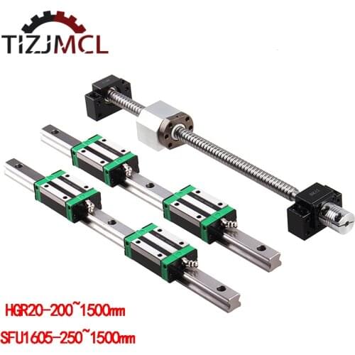 2PC HGR20 Linear Square Guides Rail+4PC HGH20CA Carriage+SFU1605 RM1605 Ball Screw+BK/BF12 End Support+Coupling+Nut Housing CNC