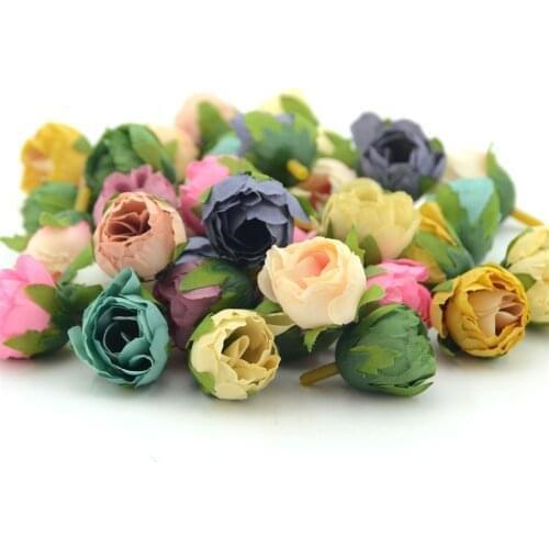 50pcs Artificial Mini Silk Tea Rose Flower Heads For Wedding Decoration DIY Bouquet Accessories Handmade Garland Craft Flowers