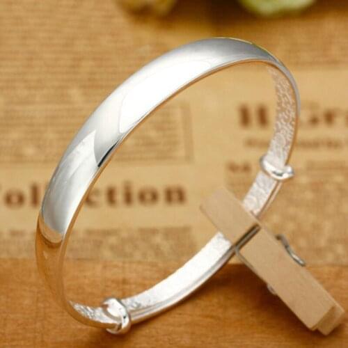 Classic 925 Sterling Silver Bangle For Women Fashion Wedding Accessories Lady Adjustable Bangles Girl Birthday Present KOFSAC