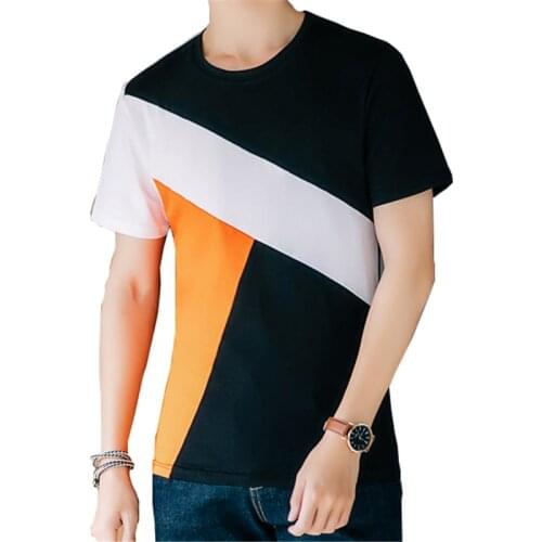 BROWON Korean Fashion T-shirt Men 2021 Short Sleeve Color Patchwork Cotton T-shirt Casual Tshirt Men Clothes Summer