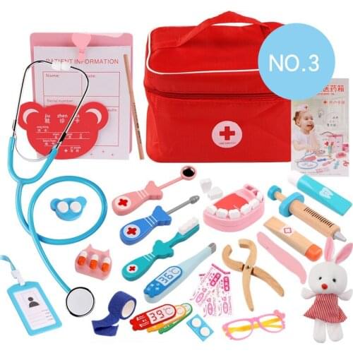 Kids Wooden Simulation Doctor Toys Cosplay Dentist Toy Set Bag Medicine Box Doctor Playing Toy for Child Boy Girl Birthday Gift
