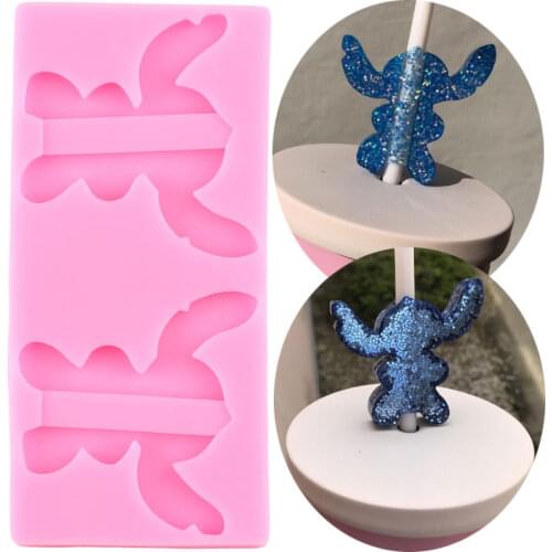Disney Lilo Stitch Straw Topper Silicone Mold Chocolate Candy Fondant Cake Decorating Tools DIY Keychain Epoxy Resin Molds
