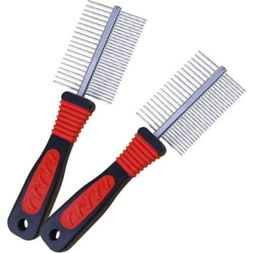 Dog Double Row Combs Pet Beauty Tools Anti Skid Handle Density Spacing Pet Comb Antistatic Floating Hair Remove Dogs Accessories