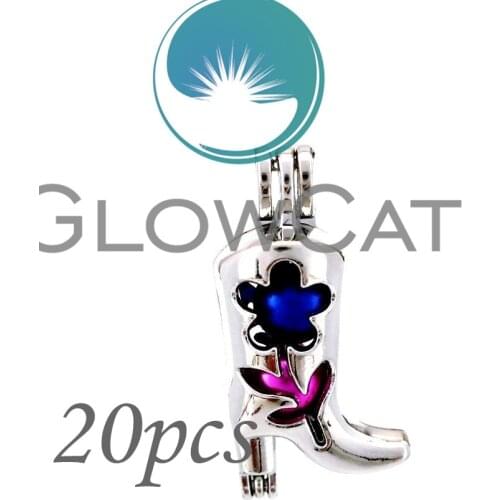 GLOWCAT 20x KK664 Floral High-heeled Boots Beads Cage Essential Oil Diffuser Aroma Pearl Cage Locket Pendant Jewelry Making