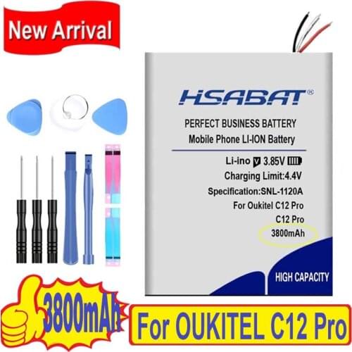 HSABAT Top Brand 100% New 3800mAh Battery for Caterpillar Oukitel C12 Pro for Oukitel C12 Batteries + free gfit