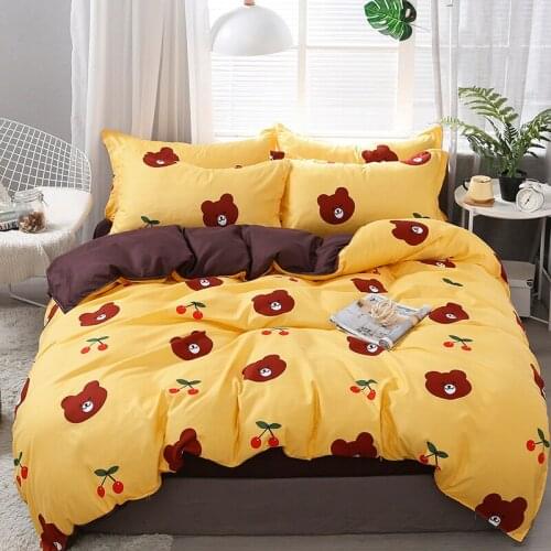 Cartoon Yellow Bear Toys Bedding Set For Kids Duvet Cover Sheet Set With Pillowcase Set Full Queen Size Kawaii Cute Bedclothes