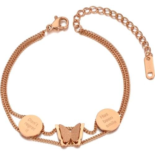 Titanium Stainless Steel Bohemia Beach Double Layer Bracelets For Women Trendy Butterfly Charm Bracelet Jewelry B20131