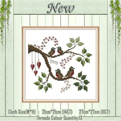 Four little birds tree decor painting counted printed on the canvas DMC 11CT 14CT kits DIY Cross Stitch embroider needlework Set