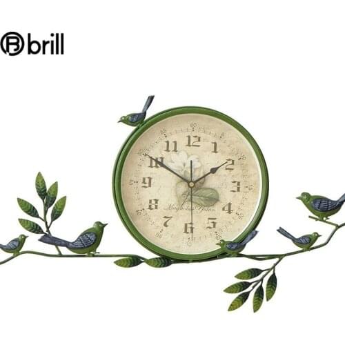 Chinese Style Green 3D Wall Clock Vintage Metal Living Room Home Decorative Bedroom Clocks Wall Home Silent Farmhouse Decor Gift
