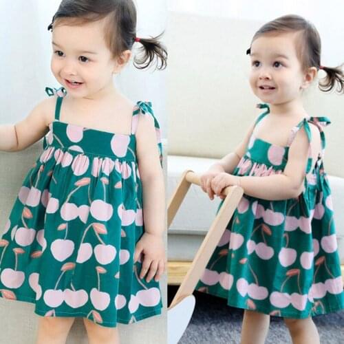 Baby Girls Summer Dress Children Cotton Summer Print Strap Dress Kids Bowtie Dresses New