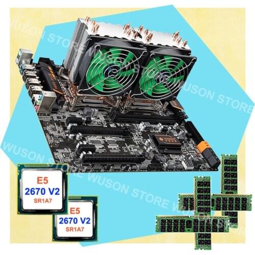 PC hardware supply HUANAN ZHI dual CPU X79 LGA2011 motherboard 64G RAM REG ECC Dual CPU Intel Xeon E5 2670 V2 SR1A7 with coolers
