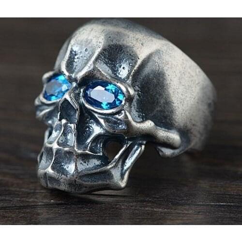 2020 New real solid S925 pure silver jewelry vintage Thai silver men ring Open skull silver ring for man