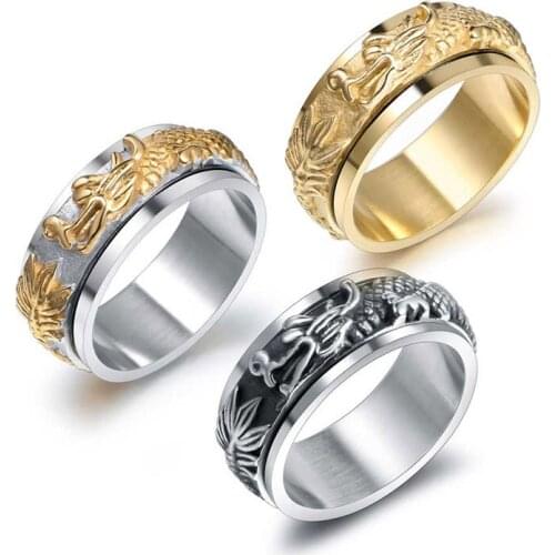 New Cool Men Steel Titanium Rings Silver Color Punk Vintage Dragon Pattern Male Titanium Ring Gift Jewelry