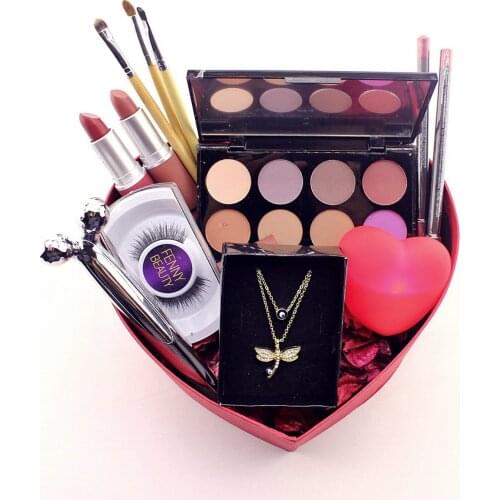 Filled Makeup Set and Zircon Necklace in Heart Box