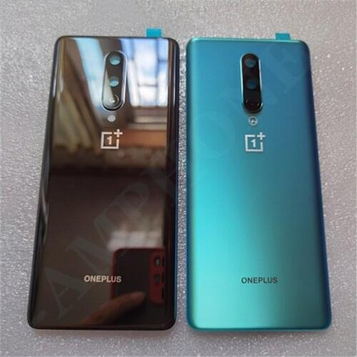 New For OnePlus 8/8 Pro Tempered Glass Back Cover Spare Parts Back Battery Cover Door Housing + Camera frame + Flash cover