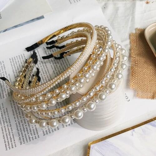 New Crystal Full Pearl Hairbands Elegant Women Girls Handmade Headband For Wedding Birthday Party Hair Accessories Ornaments