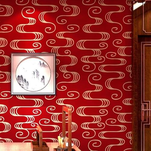Chinese Red Propitious Clouds Wallpaper Waterproof PVC Wallpapers Living Room Bedroom Decor Hotel Project Papier Peint P036