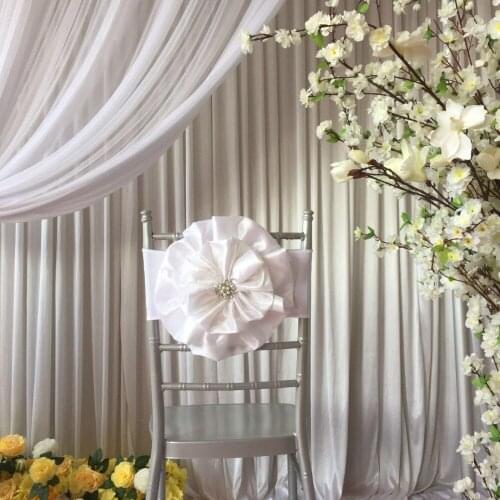 Very Popular 100PCS White Miracle Taffeta Big Flower With Brooch Spandex Chair Band for Wedding Party