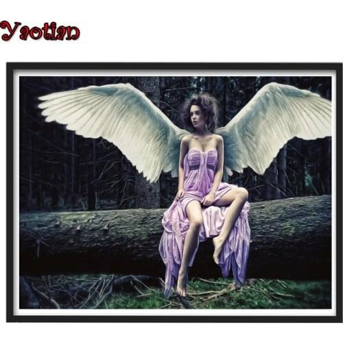 Full Drill Square Diamond Painting White Wings Tina is a woman 3D Embroidery Diamond Cross Stitch Needlework Home Decoration Art