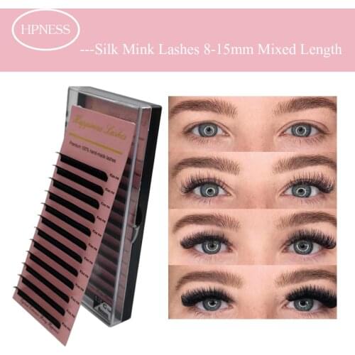 HPNESS Premium Eyelash Extension Silk Mink Soft Lashes Classic Eye Lashes 8-15 mm Mixed Length in One Box