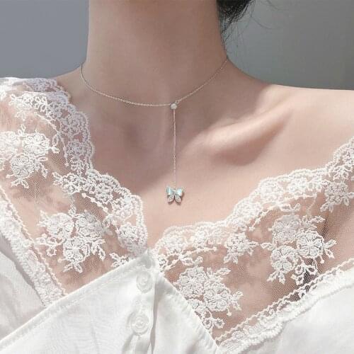 S925 Silver Necklace For Women Gold Charm Chain Butterfly Fritillaria Zircon Tassel Clavicle Pendant Elegant Sister Gift INEFFA