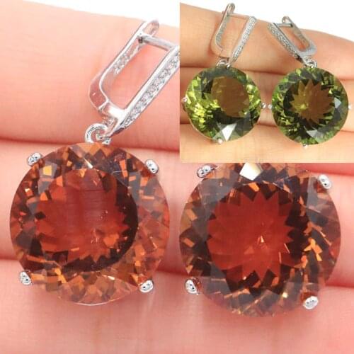 35x20mm SheCrown Big Round Jewelry Set Created Color Changing Spinel Zultanite Dating Silver Pendant Earrings