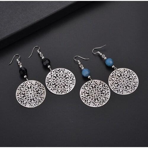 Earrings Jewelry Gift Vintage Ethnic Gypsy Boho Earrings Simple Bohemian Style Gold Round Shell Pendant Earrings For Woman