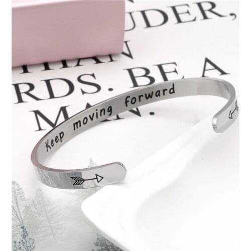 Wide 6mm Cuff Trendy Keep Going Keep moving forward Bracelets Titanium Encouragement Bangle For Men Jewelry