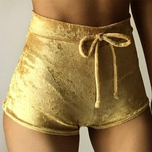 Womens Shorts Fashion Ladies Crushed Velvet Drawstring Elastic Waist Shorts Casual High Waist Hotpants Sport Running Shorts