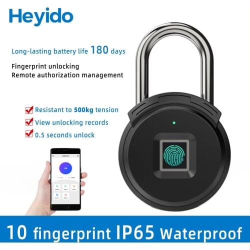Smart Fingerprint Keyless Door Lock USB Rechargeable Padlock Zinc Alloy Metal Portable Anti-theft Fingerprint Padlock