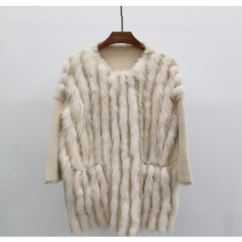 High Quality Fox Fur Cardigan Top Hidden Pocket Wool Knit Sweater Coat Women Knitwear Cashmere Cardigan