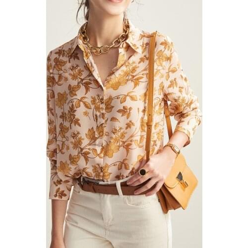 High Quality Womens Shirt 100% Silk Blouse Women Floral Top Female Long Sleeve Elegant Blouses New 2021 Blusas Mujer Pph3711