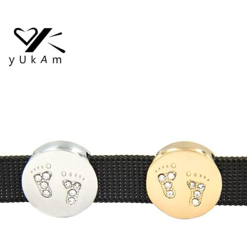 YUKAM Jewelry Crystal Rhinestone Baby Feet Slide Charms Keeper for Stainless Steel Mesh Keeper Bracelets Keys Accessories Making