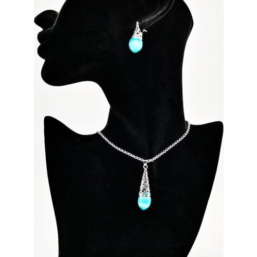 2019 New Arrival Women 316 stainless steel water drop necklace pendant Opal stones women jewelry ,CARA0032-1