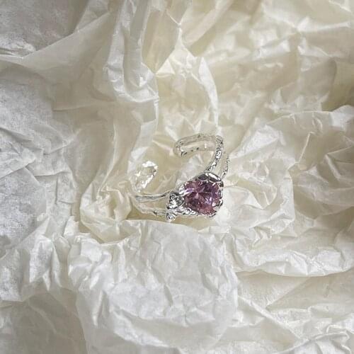 SHANICE 100% 925 Sterling Silver Open Ring Love pink zirconium diamond irregular all-matched Female Index Finger Ring