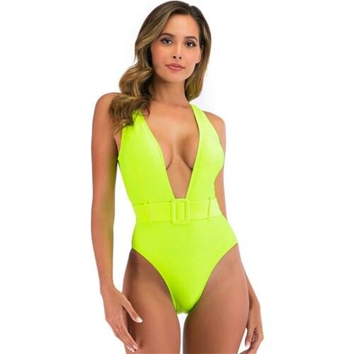 Womens Fashion Solid Color Adjustable Belt Lightweight Quick-Drying Swimsuit Ladies Sexy Slim Deep V Sling High Waist Bikini