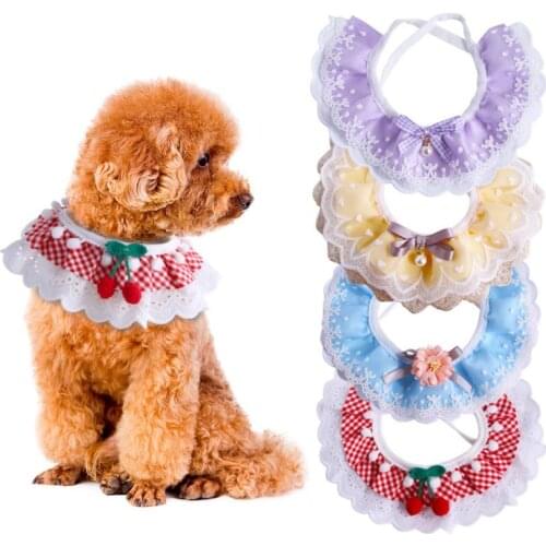 1Pc Pet Cat Bib Fashion Adjustable Cats Necklace Cute Scarf Style Puppy Collars Lace Flower & Bells For Small Medium Kitten Dog