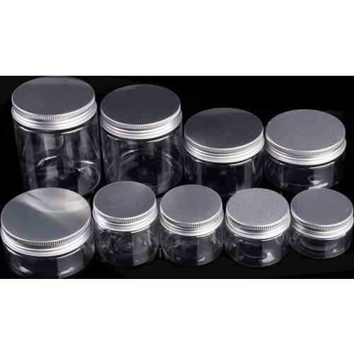 1PC Clear Cream Jar 30ML-250ML PET Jar Empty Aluminum Cap Cosmetic Tin Pot Lip Balm Jar Containers Oil Wax ZKH117
