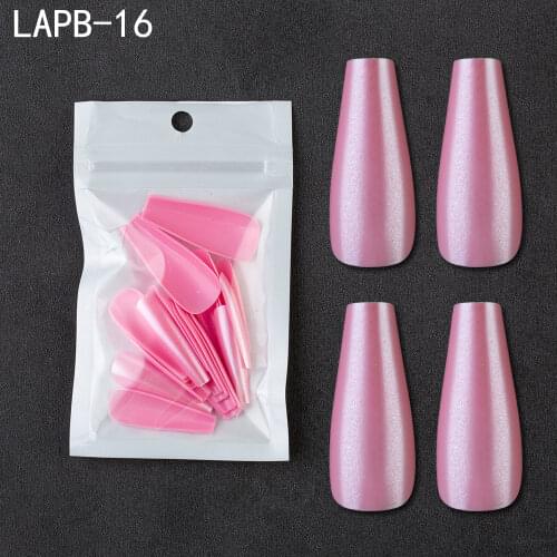 20pcs/opp Pearl Pink Ballerina Long Coffin Shape False Nails Shine Surface Solid Color Acrylic Artificial Nail Tips